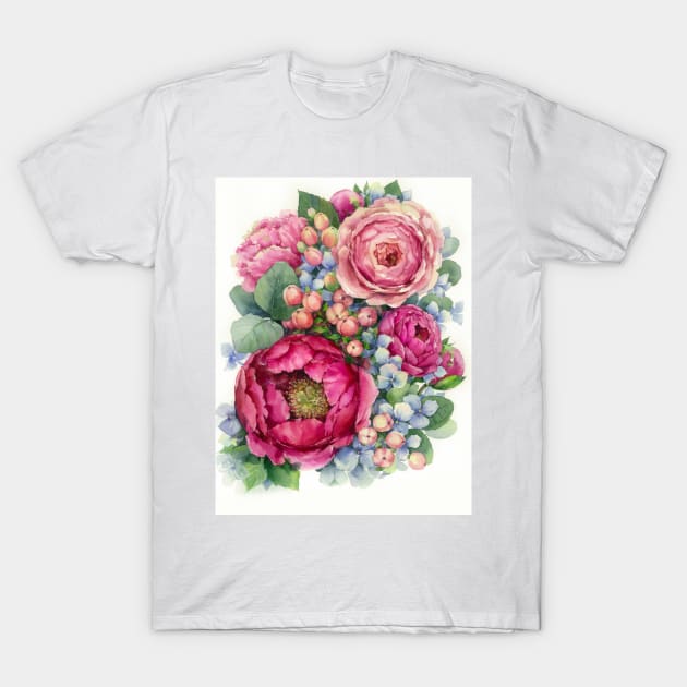 Bright peonies T-Shirt by Elena_Vavilina